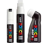 Posca - Juego de rotuladores de punta ancha MOP'R, PC-17K, PC-8K, tinta blanca, paquete de 3
