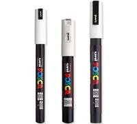 Posca - Juego de rotuladores finos para rotuladores finos - PC-1MR, PC-1M, PC-3M - Tinta blanca - Pack de 3