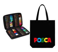 POSCA Maletín Premium de Neopreno con 40 Marcadores Surtidos PC-1M, PC-3M, PC-5M, PC-8K + Bolsa de Tela de Regalo