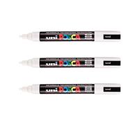 Posca Marcadores de pintura PC5M – 3 blancos, punta cónica media, a base de agua, todo soporte