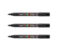 POSCA Mitsubishi Pencil - 3 marcadores de color negro PC3M - Punta cónica fina - Marcador de pintura a base de agua - todo soporte - para papel, textil, vidrio, guijarro, madera