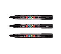 POSCA Mitsubishi Pencil - 3 rotuladores negros PC5M - Punta cónica de punta media - Marcador de pintura a base de agua - todo soporte - Papel, textil, vidrio, guijarro, madera