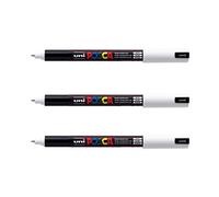 Posca Mitsubishi Pencil - 3 rotuladores PC1MR blanco punta extra fina calibrada 0,7 mm - Marcador de pintura a base de agua - todo soporte - para papel, textil, vidrio, guijarro, etc.