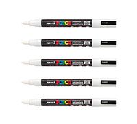 POSCA Mitsubishi Pencil PC3M - 5 rotuladores blancos - Punta cónica fina - pintura a base de agua - para cualquier soporte - Para papel, textil, vidrio, guijarro, madera y más