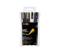 POSCA Mitsubishi Pencil PC5M - 4 rotuladores - Punta cónica - Colores metálicos - Punta media - pintura a base de agua - para cualquier soporte - Para papel, textil, vidrio, guijarro, madera