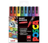 Posca PC-3M - Rotuladores permanentes a base de agua, 0,9-1,3 mm, tonos esenciales, juego de 8 bolígrafos en cartera de plástico