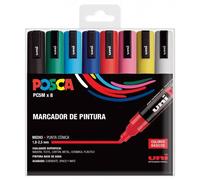 Posca pc-5m/8c estuche de 8 marcadores de pintura - punta de poliester 1.8-2.5mm - tinta base al agua - resistente a la luz - no permanente - color surtido