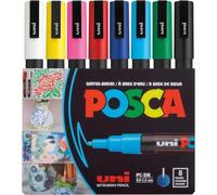 Posca - PC3M8C - Paquete de 8 rotuladores de colores | Rotuladores de color con tinta al agua para dibujar, crear y utilizar en muchas superficies