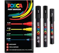 Posca - Rotulador de pintura permanente a base de agua - Uso multisuperficie - PC-1M, PC-3M, PC-5M - Paquete de 3 rotuladores en estuche (Negro)