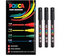 Posca - Rotulador permanente a base de agua - Multiuso en superficies - PC-1MR - Paquete de 3 bolígrafos en cartera (negro)