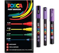 Posca - Rotulador permanente a base de agua, multiuso en superficies, PC-1MR, PC-1M, PC-3M, paquete de 3 bolígrafos en cartera (violeta)