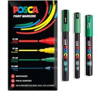 Posca - Rotulador permanente a base de agua, multiuso en superficies, PC-1MR, PC-1M, PC-3M, paquete de 3 bolígrafos en cartera (verde)