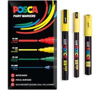 Posca - Rotulador permanente a base de agua, multiuso en superficies, PC-1MR, PC-1M, PC-3M, paquete de 3 bolígrafos en cartera (amarillo)
