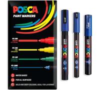 Posca - Rotulador permanente a base de agua, multiuso en superficies, PC-1MR, PC-1M, PC-3M, paquete de 3 bolígrafos en cartera (azul)