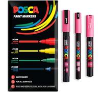 Posca - Rotulador permanente a base de agua, multiuso en superficies, PC-1MR, PC-1M, PC-3M, paquete de 3 bolígrafos en cartera (rosa)