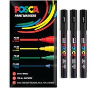 Posca - Rotulador permanente a base de agua, multiuso en superficies, PC-3M, paquete de 3 bolígrafos en cartera, color negro