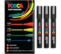 Posca - Rotulador permanente a base de agua, multiuso en superficies, PC-5M, paquete de 3 bolígrafos en cartera (plateado)