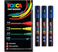 Posca - Rotulador permanente a base de agua, multiuso en superficies, PC-5M, paquete de 3 bolígrafos en cartera (azul)