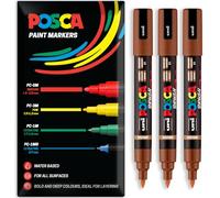 Posca Rotulador permanente a base de agua, multiuso, punta de pincel PC-5BR, paquete de 3 bolígrafos en cartera (marrón)