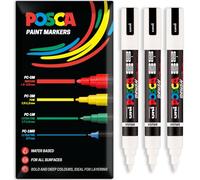 Posca Rotulador permanente a base de agua, multiuso, punta de pincel PC-5BR, paquete de 3 bolígrafos en cartera (blanco)