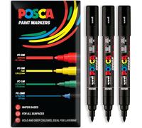 Posca Rotulador permanente a base de agua, multiuso, punta de pincel PC-5BR, paquete de 3 bolígrafos en cartera (negro)