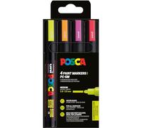 Posca Set de 4 rotuladores 182548 PC-5M acrílicos neón, permanentes, punta 1,8-2,5 mm