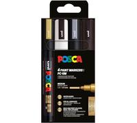 Posca Rotuladores acrílicos PC-5M punta 1,8-2,5 mm - Set 4 piezas (negro, oro, plata, blanco)