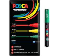 Posca Rotuladores de pintura acrílica a base de agua | Bolígrafo de pintura permanente multisuperficie | Paquete de 1 en embalaje de regalo | Vidrio, tela, lienzo, madera, etc. | PC-1M, verde