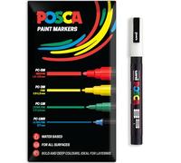 Posca Rotuladores de pintura acrílica a base de agua | Bolígrafo de pintura permanente multisuperficie | Paquete de 1 en embalaje de regalo | Vidrio, tela, lienzo, madera, etc. | PC-3M, blanco