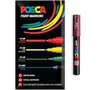 Posca Rotuladores de pintura acrílica a base de agua | Bolígrafo de pintura permanente multisuperficie | Paquete de 1 en embalaje de regalo | Vidrio, tela, lienzo, madera, etc. | PC-1M, vino tinto