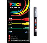 Posca Rotuladores de pintura acrílica a base de agua | Bolígrafo de pintura permanente multisuperficie | Paquete de 1 en embalaje de regalo | Vidrio, tela, lienzo, madera, etc. | PC-1M, plateado