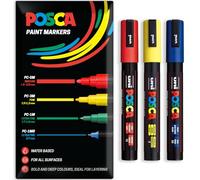 Posca Rotuladores de pintura acrílica a base de agua | Bolígrafo de pintura permanente multisuperficie | Paquete de 3 bolígrafos en embalaje de regalo | Vidrio, tela, lienzo, madera, etc. | PC-5M
