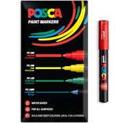 Posca Rotuladores de pintura acrílica a base de agua | Bolígrafo de pintura permanente multisuperficie | Paquete de 1 en embalaje de regalo | Vidrio, tela, lienzo, madera, etc. | PC-1M, rojo