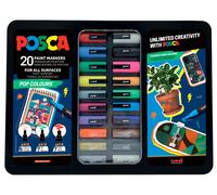 POSCA Set de 20 Marcadores de Pintura POP COLOURS en Maletín Metálico Surtido