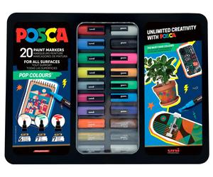 POSCA Set de 20 Marcadores de Pintura POP COLOURS en Maletín Metálico Surtido