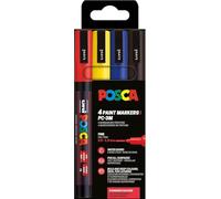 POSCA 186545 - Set de rotuladores POSCA, 4 rotuladores acrílicos PC-3M, rotuladores permanentes con punta redonda de 0,9-1,3 mm