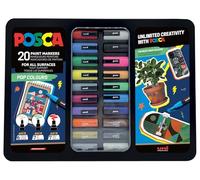 POSCA - Set de rotuladores Pop Colours, estuche de 20 unidades | Rotuladores acrílicos con punta redonda de grosor medio para bricolaje, ilustración y diseño creativo