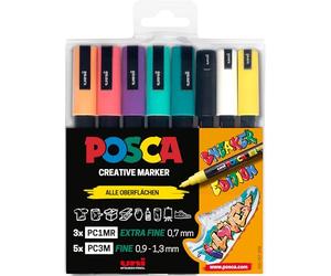 POSCA - Set rotuladores acrílicos para zapatillas, 8 colores, claras | Rotuladores con puntas finas y extrafinas para zapatillas y muchos materiales