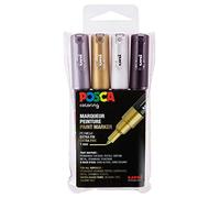 Posca Marcadores de pintura PC1MC Punta cónica extra fina metálicos base agua Pack de 4