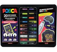 Posca uni-ball Caja metálica de 20 rotuladores Groovy Colours 1MC/3M/5M,colores surtidos