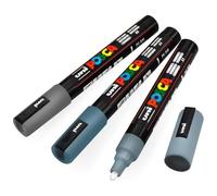 Posca Uni-Ball PC-5M - Rotuladores de pintura de color gris, gris oscuro y gris pizarra de 1,8-2,5 mm, paquete de 3