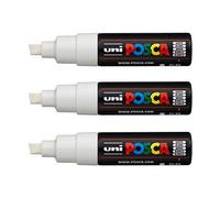 Posca - Uni Mitsubishi Pencil - 3 marcadores PC8K - punta biselada punta ancha 8 mm - Marcador de pintura a base de agua - todo soporte - para papel, textil, vidrio, guijarro