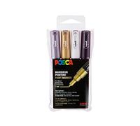 Posca Marcadores de pintura PC1MC Punta cónica extra fina metálicos base agua Pack de 4