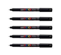 Posca Uni Mitsubishi Pencil PC1MR - Rotulador, Punta Extrafina Calibrada de 0,7 mm, Pintura A Base de Agua, para cualquier superficie (Papel, Textil, Vidrio, Guijarro y más), negro (5 unidades)