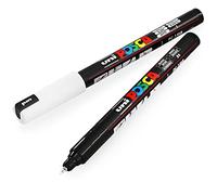 Posca Uni PC-1MR - Rotuladores de pintura 0,7 mm, color blanco y negro, paquete de 2 unidades