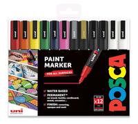 Posca Uni PC-3M Pluma de Pintura Arte Rotulador - Profesional 12 Juego de Bolígrafo - Extra Negro + Blanco