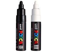 Posca Uni PC-7M - Rotuladores artísticos (punta de bala grande, punta de 4,5-5,5 mm, 2 unidades), color blanco y negro