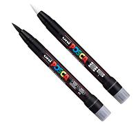 POSCA Uni PCF-350 - Rotulador de pintura con punta de pincel - Bolígrafo para tela, vidrio, metal - Conjunto en blanco y negro (1 de cada uno)