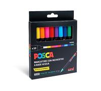 Posca - UniPosca - Juego completo con 10 rotuladores de punta extrafina de 0,7 mm. Rotuladores acrílicos Uni Posca, ideales como colores para niños y artistas, trabajos creativos, colores de tela y