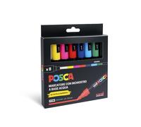 Posca UniPosca - Juego de 8 rotuladores acrílicos surtidos, multicolor de punta redonda media de 2,5 mm - para niños y artistas, para telas, madera, vidrio y otras superficies